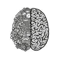 Combined human brain with computing engine icon vector