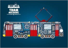 Tram mechanics icon made up of mechanical parts vector