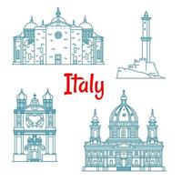 hitos de viaje populares de icono de línea delgada de italia vector