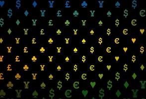 Dark green, yellow vector cover with symbols of gamble.