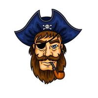 Cartoon pirate captain with smoking pipe vector