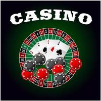 Casino icon with four aces, chips and roulette vector