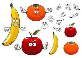 frutas de manzana, naranja y plátano de dibujos animados vector