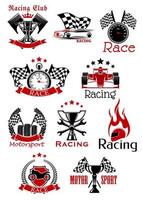 Motorsport heraldic icons and symbols vector