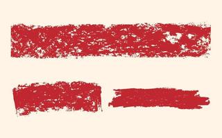 Set of red vector wax crayon strokes bars isolated on white background, Vector hand painting brush chalk texture design elements