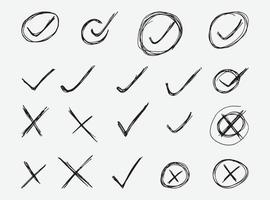 Set of Scribble hand drawn doodle vector, pen marks, check marks, cross check marks vector