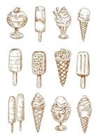 Refreshing ice cream and popsicles sketches vector