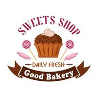 Sweet shop and bakery icon with cupcake, candies vector