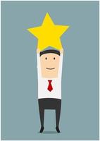 Businessman get a golden star trophy vector