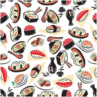 Seamless pattern of traditional japanese cuisine
