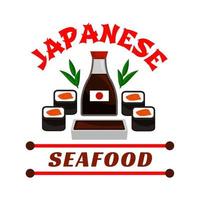 icono de restaurante de mariscos japoneses. sushi y salsa vector