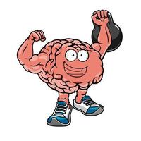 Brawny brain with muscles lifting weights vector