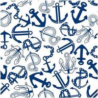 Blue anchors with chains, ropes seamless pattern vector