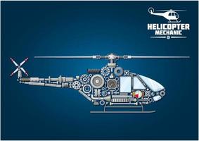 Silhouette of mechanical detailed helicopter vector