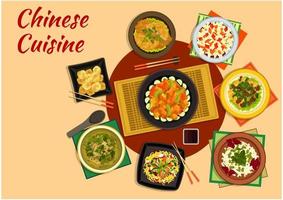 cena de cocina oriental con icono de comida china vector