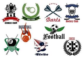 Heraldic sport emblems and icons with items vector