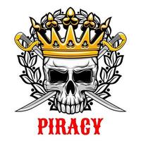 Skull with crown and sabres for piracy design vector