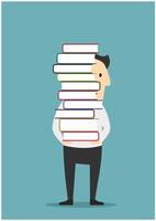 Man is carrying a tall pile of books vector