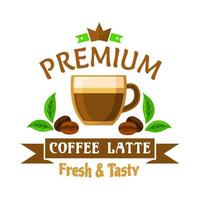 insignia de bebidas de café y cócteles con taza de café con leche vector