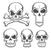 Skulls and craniums with crossbones icons vector