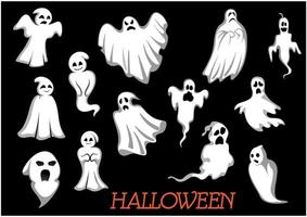 White flying Halloween monsters and ghosts vector