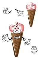 Strawberry ice cream in chocolate cone vector