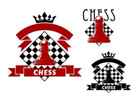 Chess game icons with pawn and chessboard vector