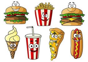 Fast food isolated cartoon characters vector