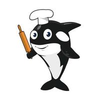 Cartoon killer whale baker character in chef hat vector