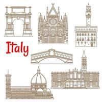 Symbolic landmarks of Italy linear symbols vector