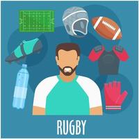 equipamiento deportivo de rugby y elementos de vestimenta vector