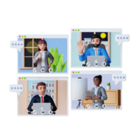 pessoas de negócios se comunicam por videochamada com parceiros de negócios ilustração de personagens 3d png
