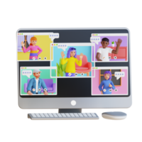 Group of friends having a video call 3d character illustration png