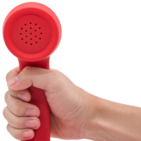 Hand holding red phone urgent call for you isolated png