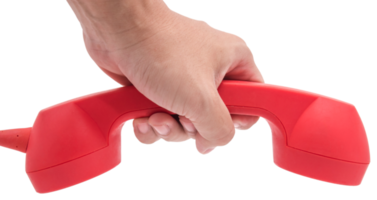 hand innehav röd telefon brådskande ring upp för du isolerat png
