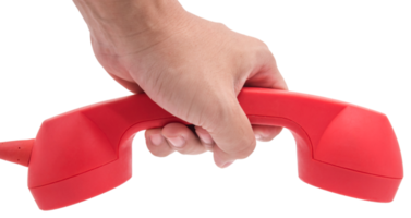 Hand holding red phone urgent call for you isolated png