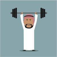 Strong arabian businessman lifted heavy barbell vector