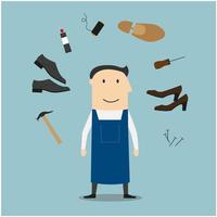 Shoemaker with tools and shoes vector