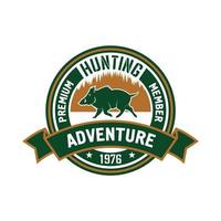 Hunting club badge with wild boar and forest vector