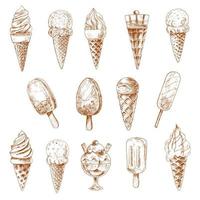 Ice cream desserts isolated sketches vector