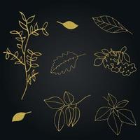 Golden glitter leaves and branches collection vector