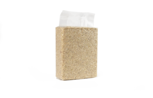 Brown rice in transparent plastic vacuum sealed bag png