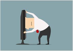 Businessman stuck in computer monitor vector