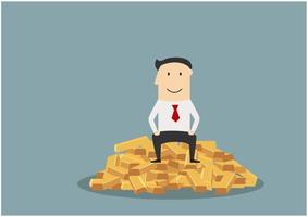 Businessman sitting on a gold bars vector