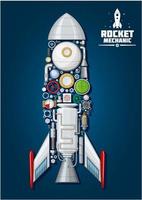 Rocket with detailed engine parts, body structure vector