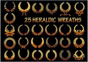Heraldic golden laurel wreaths icons vector