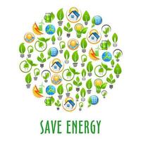 Energy saving round symbol with green power icons vector