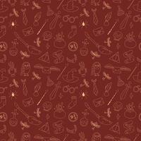 Hand drawn seamless pattern doodle magic. Vector background red, wallpaper, backdrop