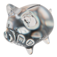 tirelire en verre mina mina avec des tas décroissants de pièces cryptographiques. économie d'inflation, crise financière et perte d'argent concept illustration 3d png