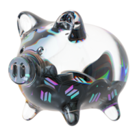 solana sol sparschwein aus glas mit abnehmenden stapeln von kryptomünzen. einsparung von inflation, finanzkrise und geldverlustkonzept 3d-illustration png